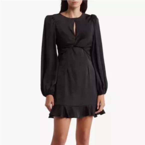 NWT Astr The Label Purple Satin Twist Front Mini Dress. Size Small. Long Sleeves - Picture 6 of 7